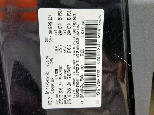 1D7HA18N26J179074 - 2006 DODGE RAM 1500 S BLACK photo 10