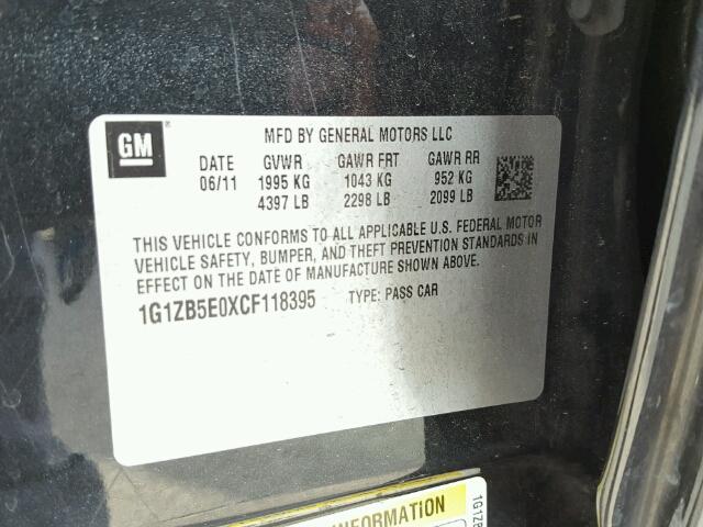 1G1ZB5E0XCF118395 - 2012 CHEVROLET MALIBU LS შავი ფოტო 10