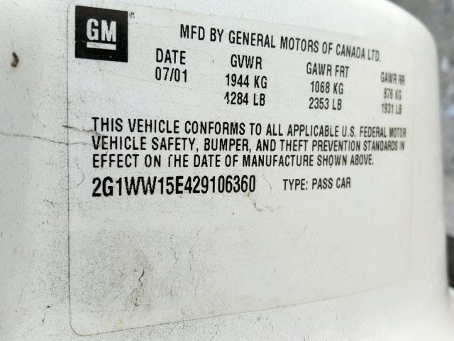 2G1WW15E429106360 - 2002 CHEVROLET MONTE CARL თეთრი ფოტო 10