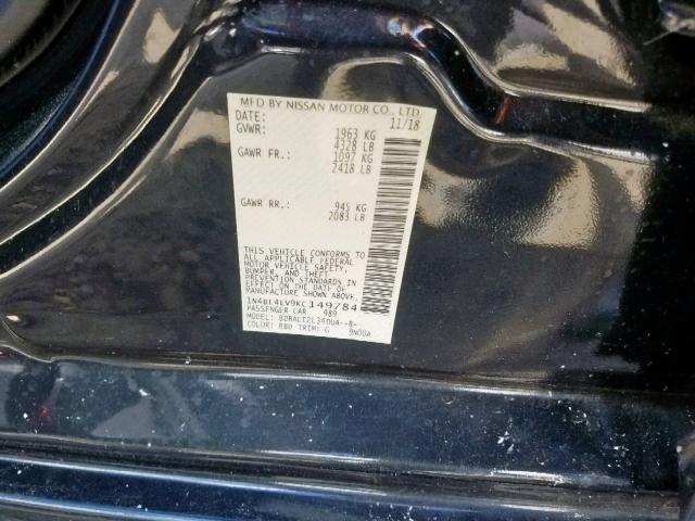 1N4BL4EV9KC149784 - 2019 NISSAN ALTIMA SL BLUE photo 10