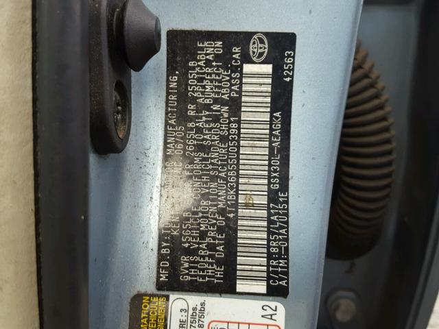 4T1BK36B55U053981 - 2005 TOYOTA AVALON XL TURQUOISE photo 10