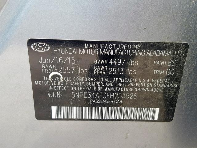 5NPE34AF3FH253526 - 2015 HYUNDAI SONATA SPO GRAY photo 10