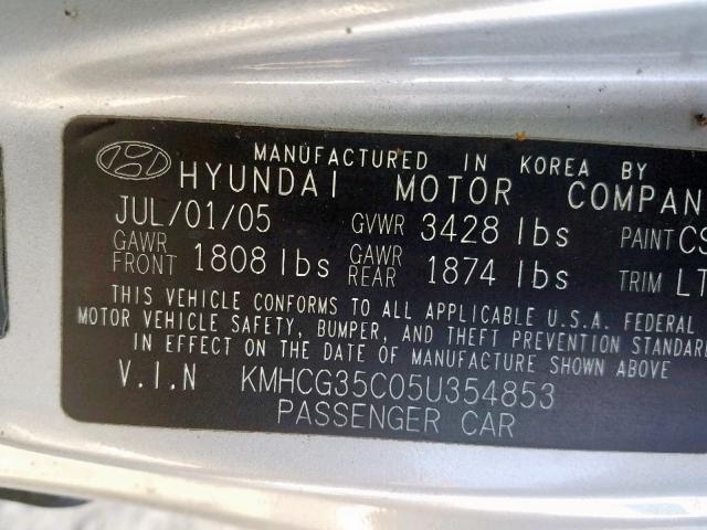 KMHCG35C05U354853 - 2005 HYUNDAI ACCENT GS SILVER photo 10