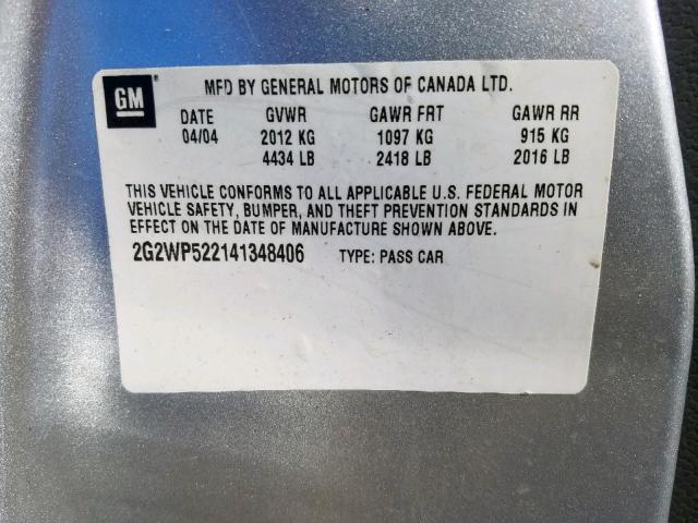 2G2WP522141348406 - 2004 PONTIAC GRAND PRIX SILVER photo 10