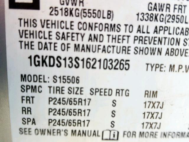 1GKDS13S162103265 - 2006 GMC ENVOY SILVER photo 10