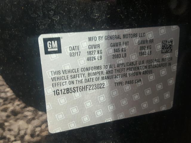1G1ZB5ST6HF223022 - 2017 CHEVROLET MALIBU LS შავი ფოტო 10