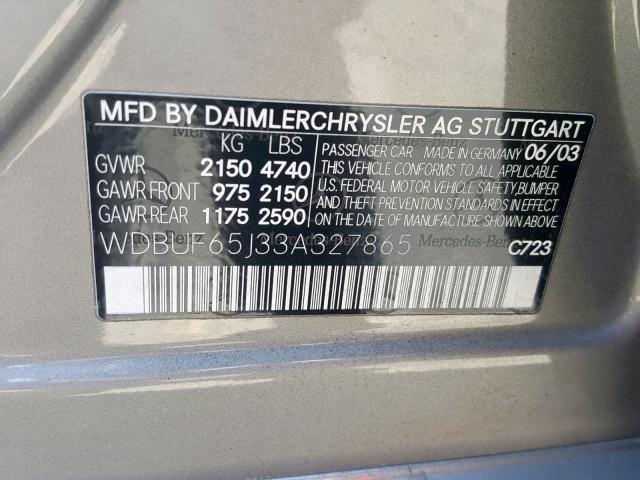 WDBUF65J33A327865 - 2003 MERCEDES-BENZ E 320 SILVER photo 10