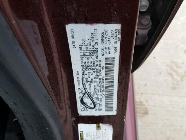 JTLKT324340140491 - 2004 TOYOTA SCION XB Bordeaux Foto 10