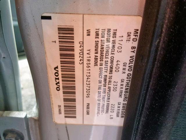 YV1RS61T342373096 - 2004 VOLVO S60 SILVER photo 10