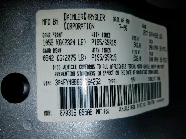 3A4FY48B66T364252 - 2006 CHRYSLER PT CRUISER SILVER photo 10