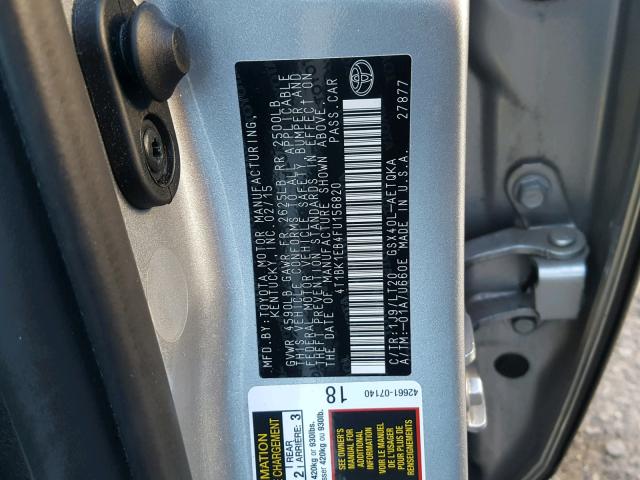 4T1BK1EB4FU156820 - 2015 TOYOTA AVALON XLE SILVER photo 10