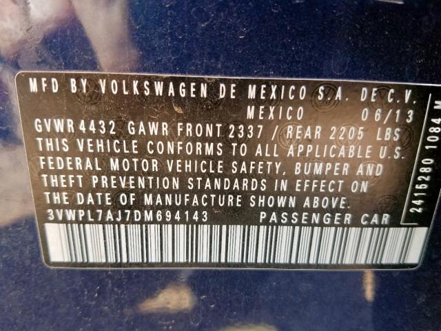 3VWPL7AJ7DM694143 - 2013 VOLKSWAGEN JETTA TDI BLUE photo 10