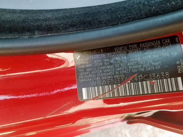 WBAEN334X4PC13638 - 2004 BMW 325 IT RED photo 10