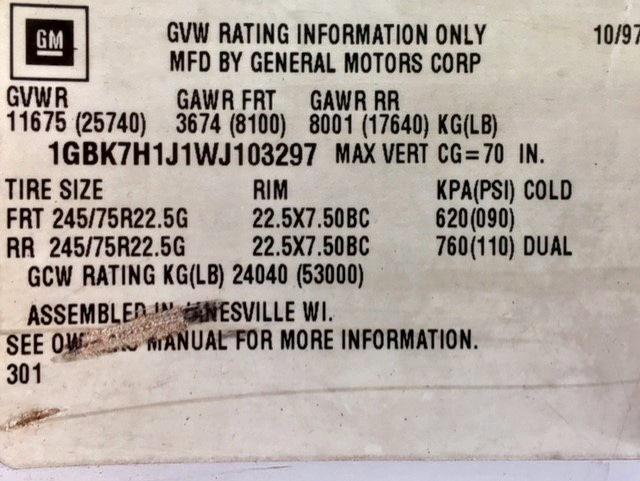 1GBK7H1J1WJ103297 - 1998 CHEVROLET C-SERIES C WHITE photo 10