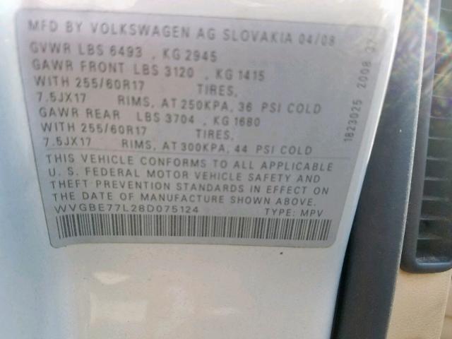WVGBE77L28D075124 - 2008 VOLKSWAGEN TOUAREG 2 SILVER photo 10