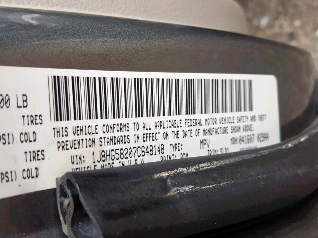 1J8HG58207C648148 - 2007 JEEP COMMANDER ნაცრისფერი ფოტო 10