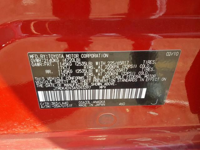 JTMDK4DV3A5093397 - 2010 TOYOTA RAV4 LIMIT RED photo 10