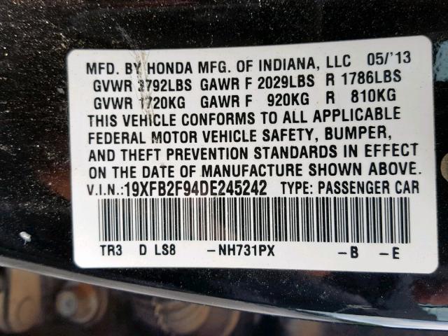 19XFB2F94DE245242 - 2013 HONDA CIVIC EXL 黑色 照片 10