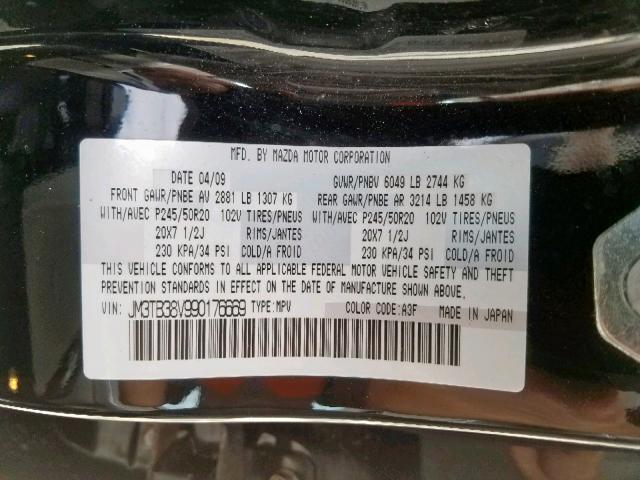 JM3TB38V990176669 - 2009 MAZDA CX-9 BLACK photo 10