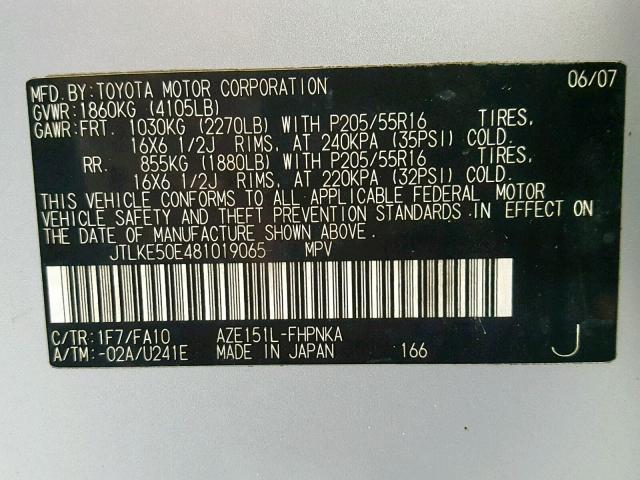 JTLKE50E481019065 - 2008 TOYOTA SCION SILVER photo 10