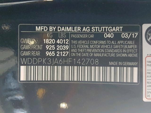 WDDPK3JA6HF142708 - 2017 MERCEDES-BENZ SLC 300 BLACK photo 10