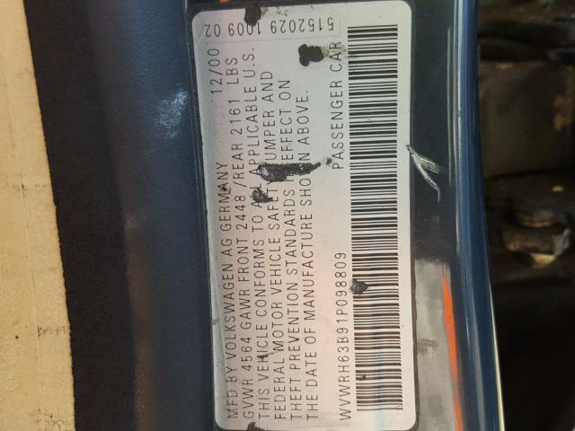 WVWRH63B91P098809 - 2001 VOLKSWAGEN PASSAT GLX 蓝色 照片 10