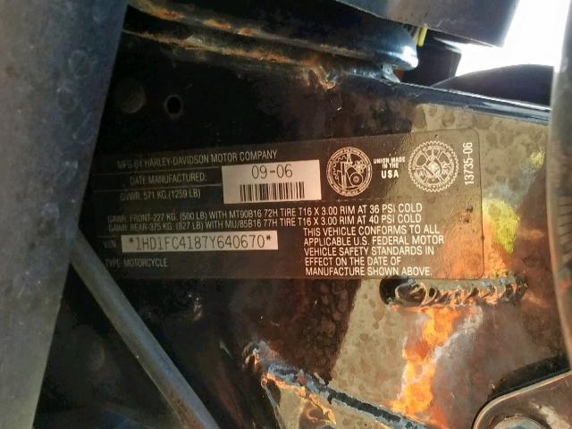 1HD1FC4187Y640670 - 2007 HARLEY-DAVIDSON FLHTCUI BLACK photo 10