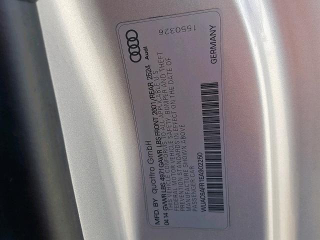 WUAC6AFR1EA902250 - 2014 AUDI RS5 SILVER photo 10