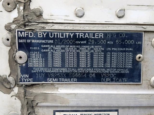 1UYVS253X5G665406 - 2005 UTILITY TRAILER WHITE photo 10