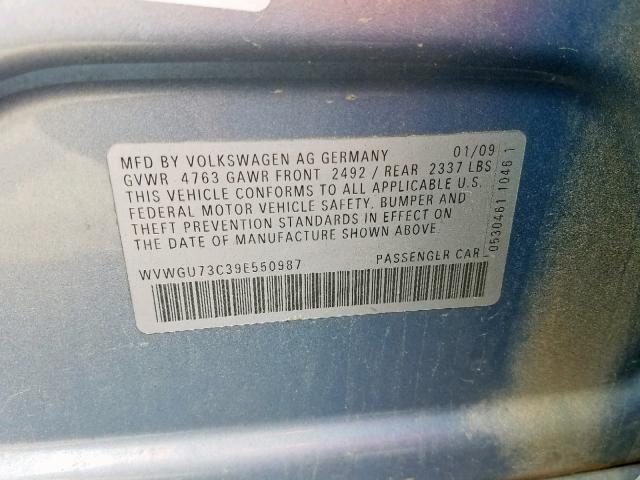 WVWGU73C39E550987 - 2009 VOLKSWAGEN CC VR6 4MO BLUE photo 10