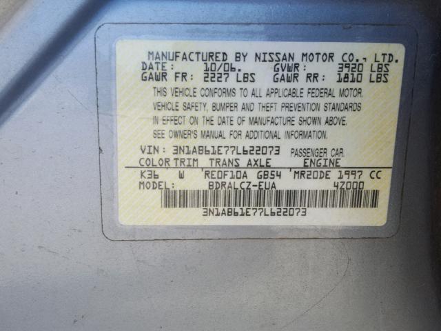 3N1AB61E77L622073 - 2007 NISSAN SENTRA 2.0 GRAY photo 10