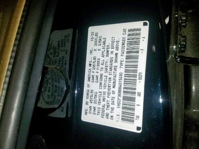 1HGCP36888A015490 - 2008 HONDA ACCORD EXL BLACK photo 10