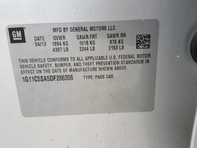 1G11C5SA5DF286356 - 2013 CHEVROLET MALIBU 1LT SILVER photo 10