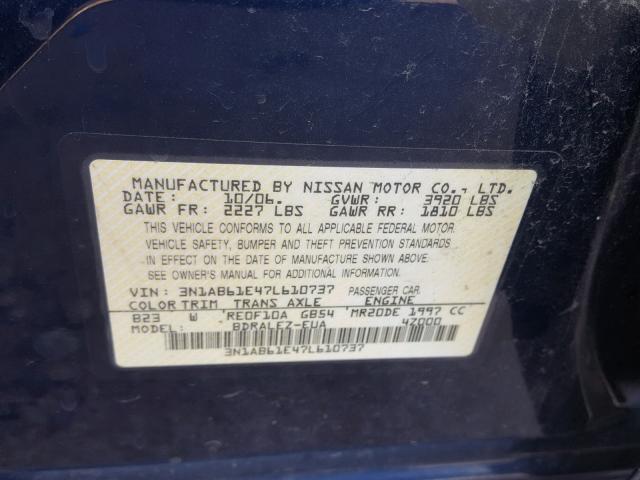 3N1AB61E47L610737 - 2007 NISSAN SENTRA 2.0 BLUE photo 10