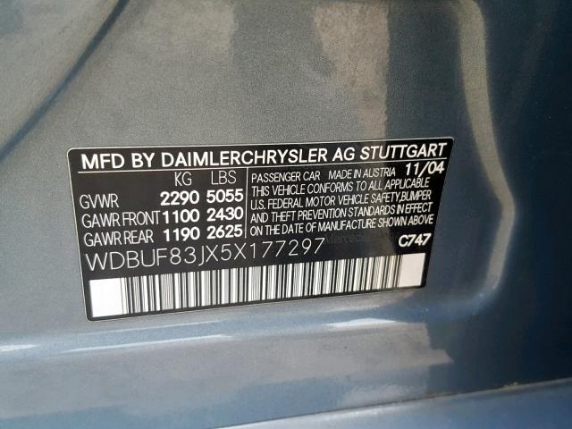 WDBUF83JX5X177297 - 2005 MERCEDES-BENZ E 500 4MAT BLUE photo 10