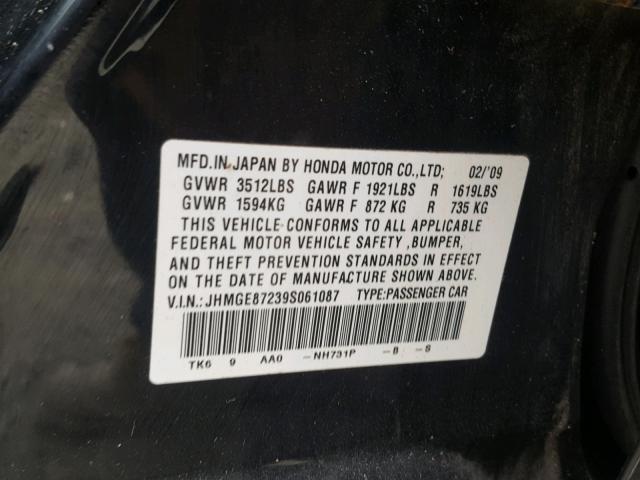 JHMGE87239S061087 - 2009 HONDA FIT BLACK photo 10