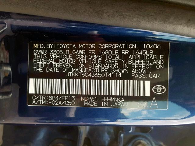 JTKKT604365014114 - 2006 TOYOTA SCION XA BLUE photo 10