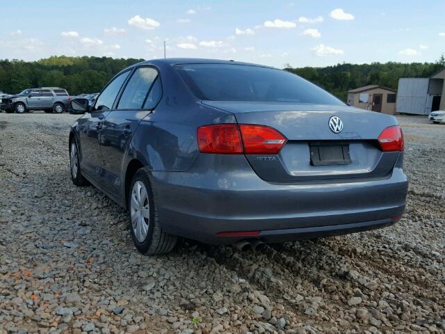 3VW2K7AJ8CM398723 - 2012 VOLKSWAGEN JETTA BASE GRAY photo 3