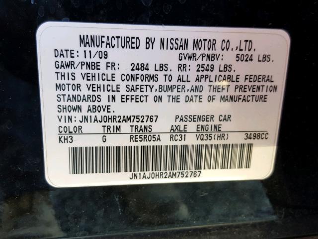 JN1AJ0HR2AM752767 - 2010 INFINITI EX35 BASE BLACK photo 10