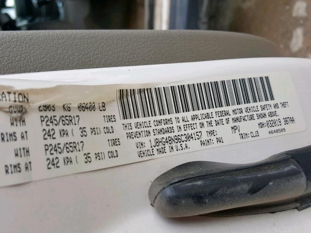 1J8HG48N96C304157 - 2006 JEEP COMMANDER თეთრი ფოტო 10