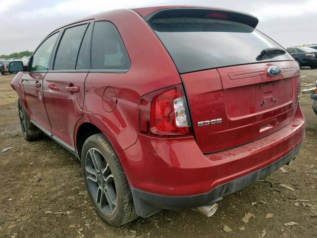 2FMDK3JC8DBA97213 - 2013 FORD EDGE SEL RED photo 3