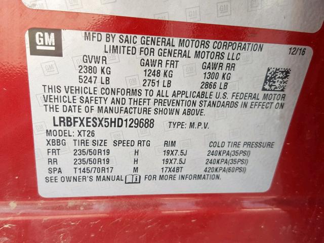 LRBFXESX5HD129688 - 2017 BUICK ENVISION P RED photo 10