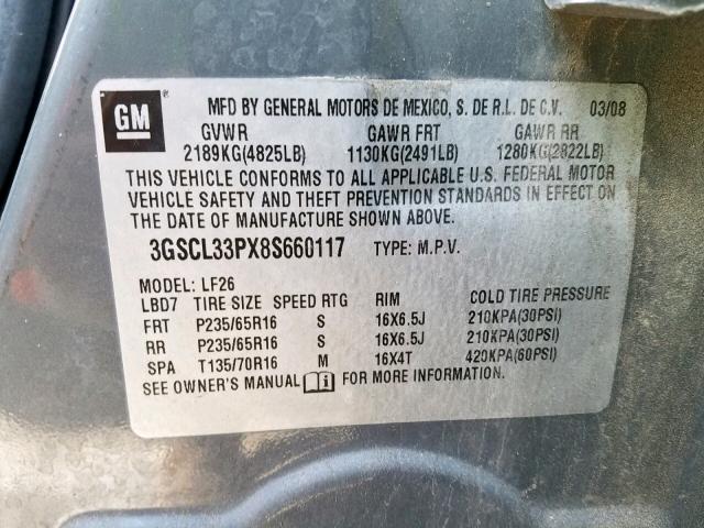 3GSCL33PX8S660117 - 2008 SATURN VUE XE GRAY photo 10