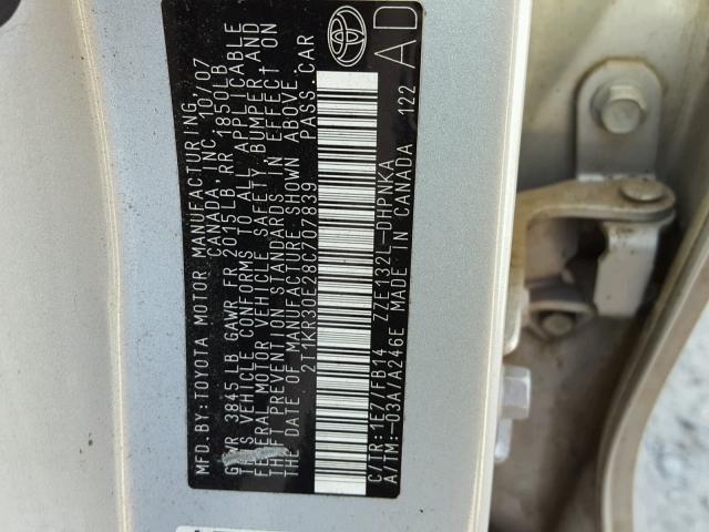 2T1KR30E28C707839 - 2008 TOYOTA COROLLA MA GRAY photo 10