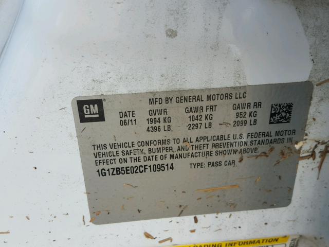 1G1ZB5E02CF109514 - 2012 CHEVROLET MALIBU LS 白色 照片 10