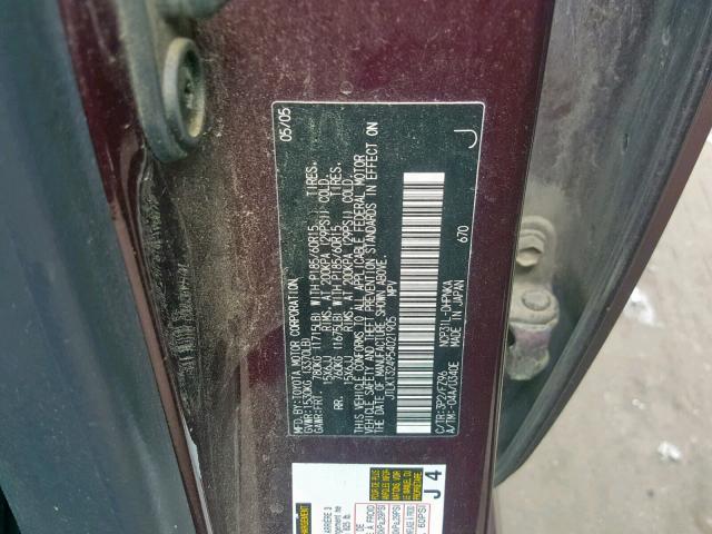 JTLKT324954021905 - 2005 TOYOTA SCION XB მუქწითელი ფოტო 10