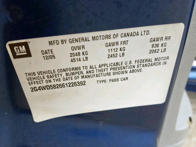 2G4WD582661226392 - 2006 BUICK LACROSSE C BLUE photo 10