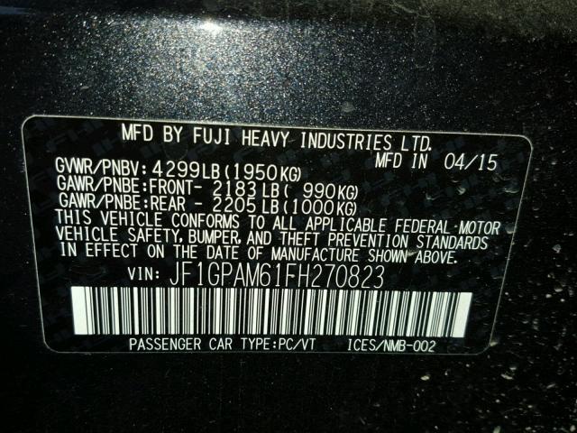 JF1GPAM61FH270823 - 2015 SUBARU IMPREZA LI GRAY photo 10