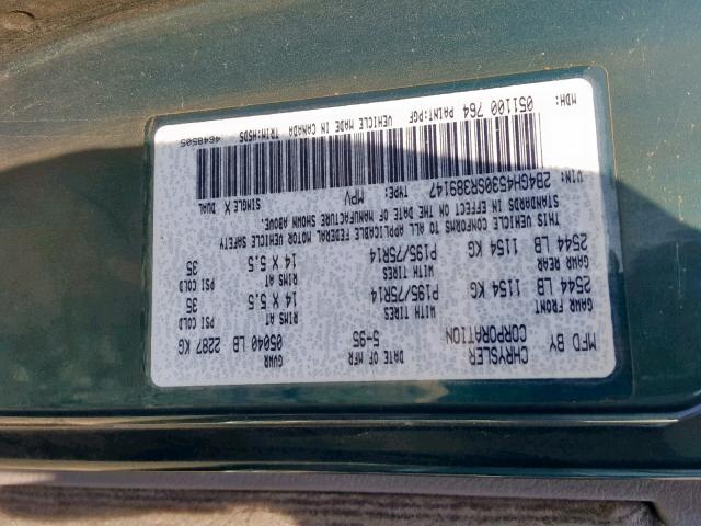 2B4GH4530SR389147 - 1995 DODGE CARAVAN SE GREEN photo 10