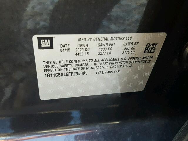 1G11C5SL6FF294308 - 2015 CHEVROLET MALIBU 1LT CHARCOAL photo 10